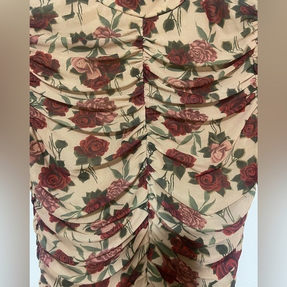 Venus women's S rose print fully ruched long sleeve mini dress w/ mock neck EUC - Picture 3 of 5